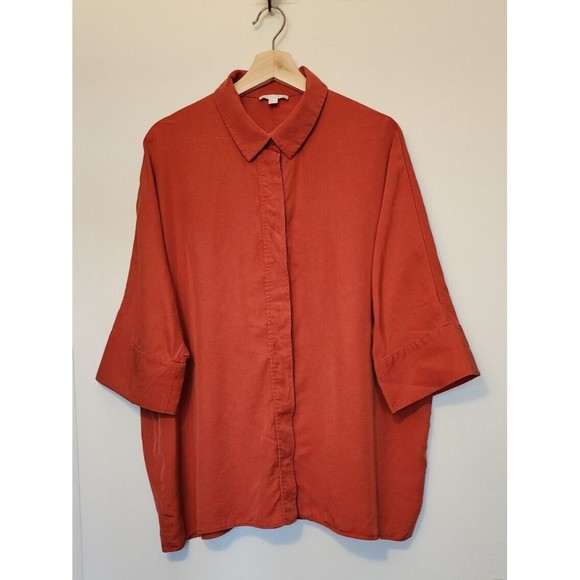 COS Tops - COS Draped Wide-Fit Shirt Blouse Top Oversized Rust 3/4 Sleeves Blush Sz M